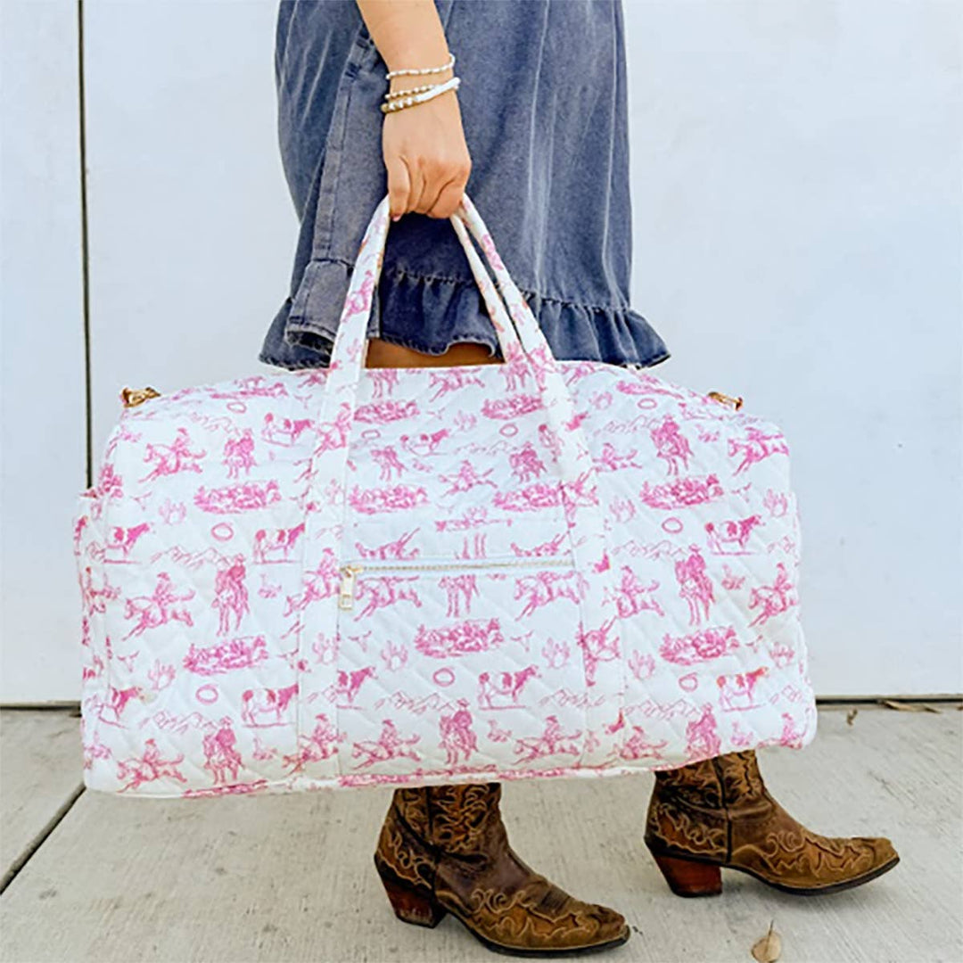Pink Cowgirl Pattern Quilted Duffle Bag - Lolo Viv Boutique