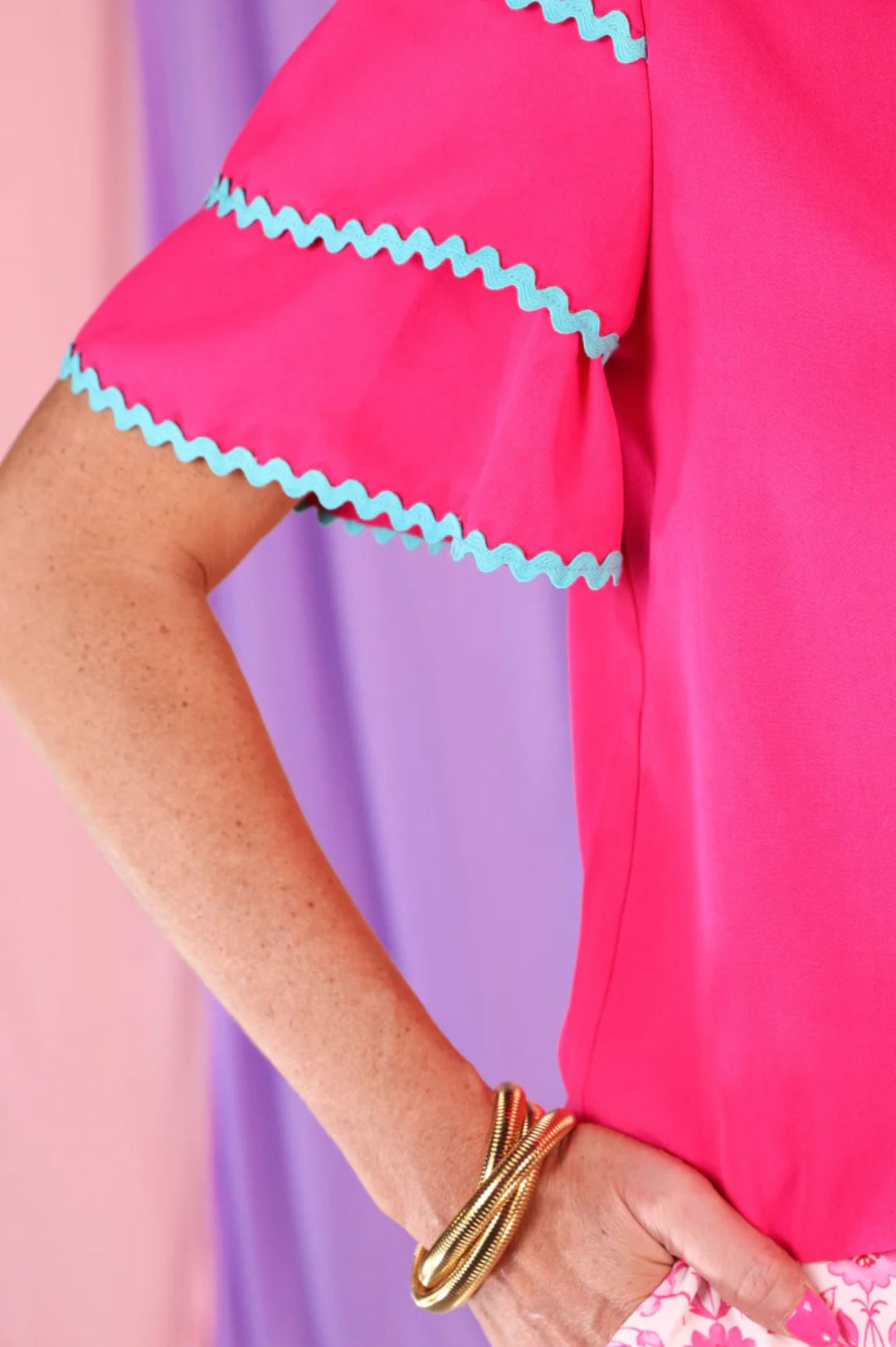Pink Puff Sleeve Ric Rac Top - Reg & Curvy - Lolo Viv Boutique