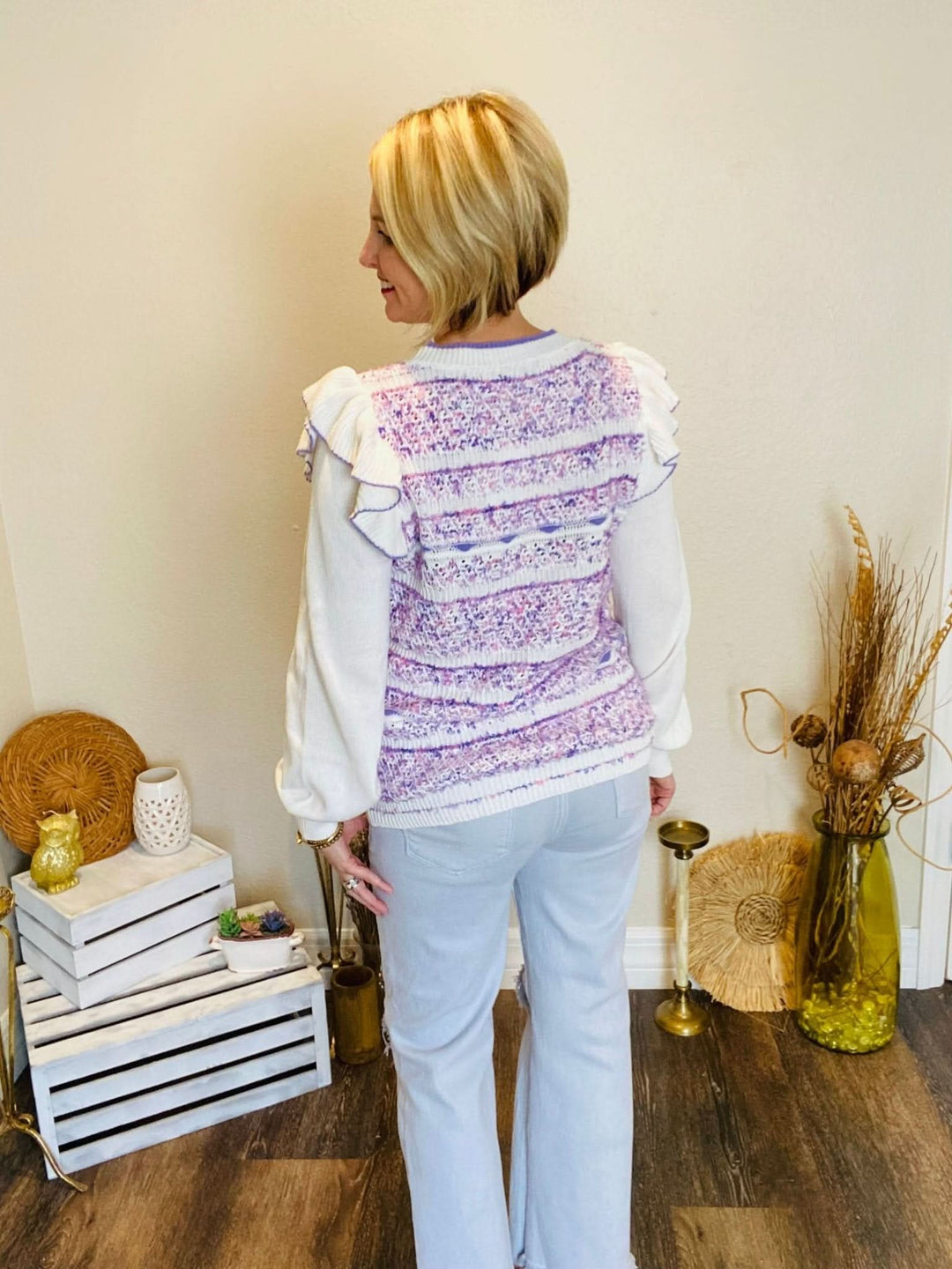 Pink & Purple Ruffle Sweater - Lolo Viv Boutique
