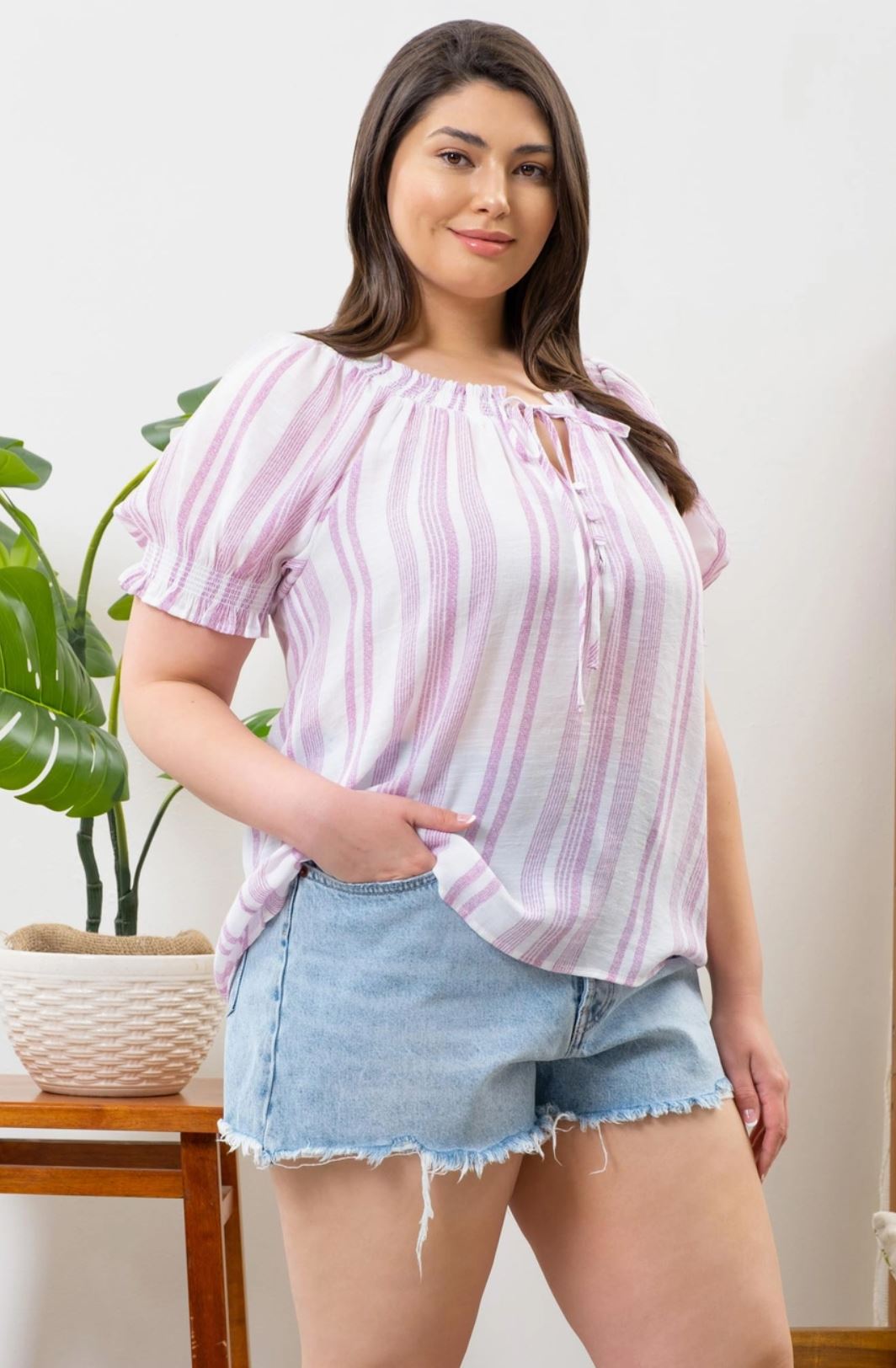 Pink Striped Top - Curvy - Lolo Viv Boutique