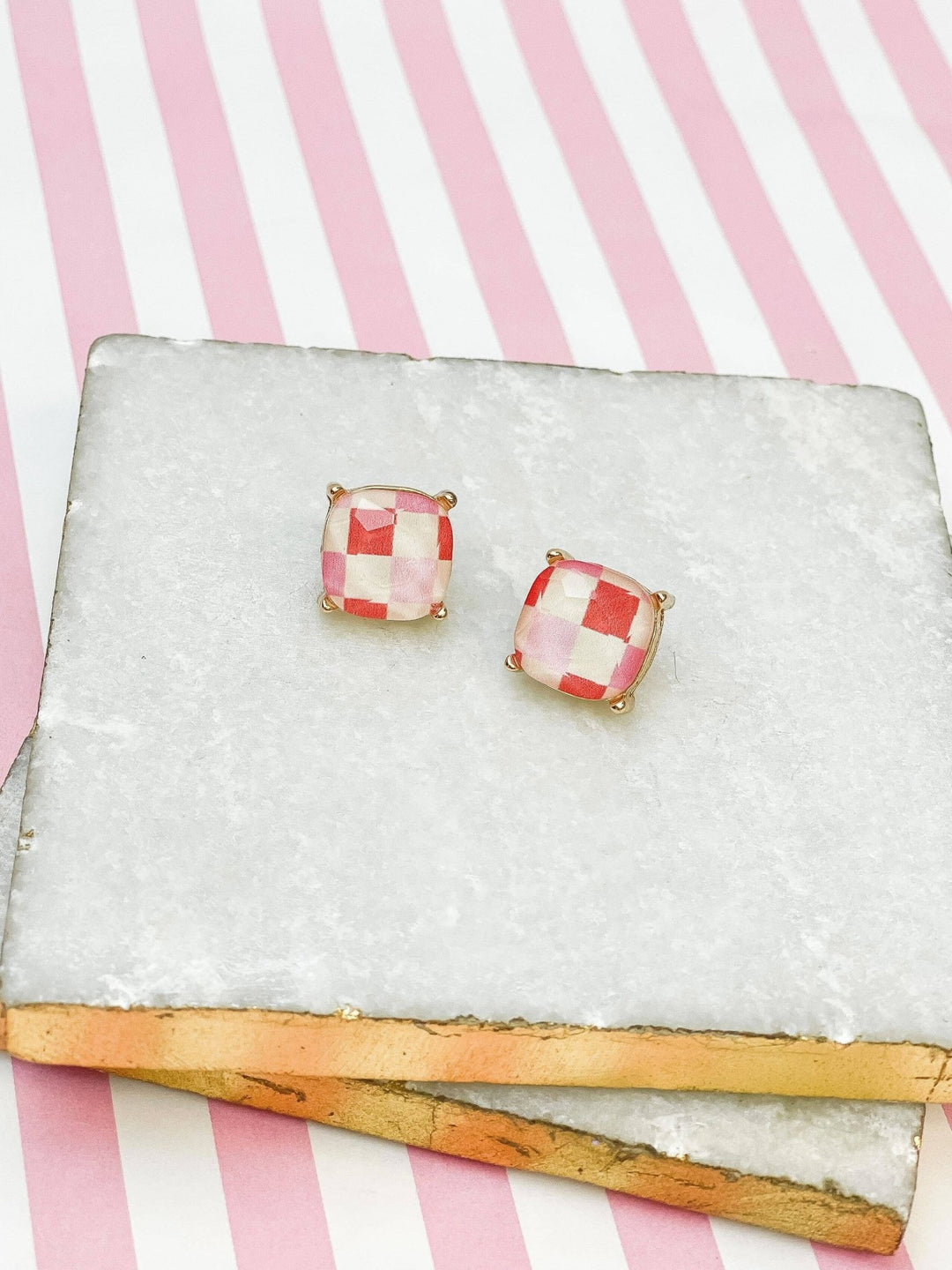 Pop Of Pink Checked Earrings - Lolo Viv Boutique