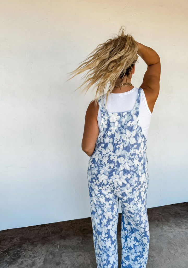 *PREORDER* Blue Floral Ribbed Overalls - Reg & Curvy - Lolo Viv Boutique