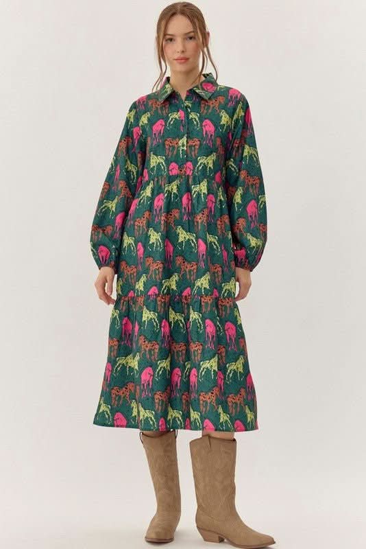 *PREORDER* Horse Print Midi Dress - Curvy - Lolo Viv Boutique