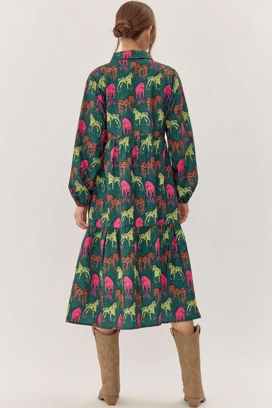 *PREORDER* Horse Print Midi Dress - Curvy - Lolo Viv Boutique
