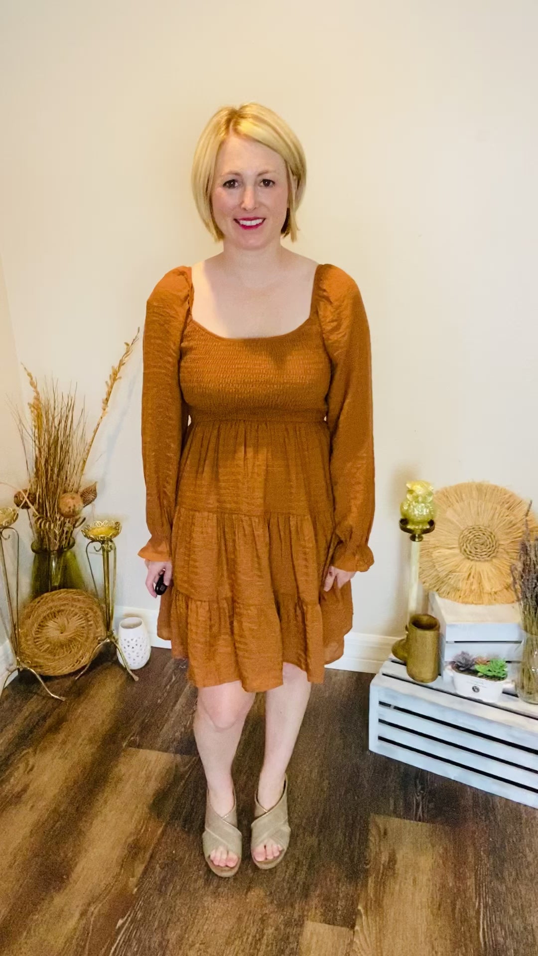 Burnt Orange Long Sleeve Dress - Reg & Curvy