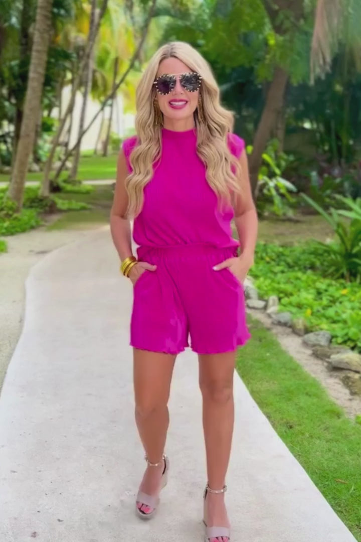 Magenta Pleated Short Set - Curvy