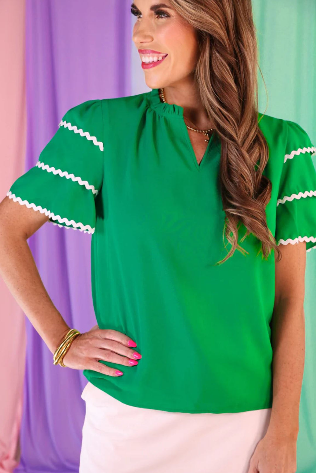 Puff Sleeve Ric Rac Top in 2 Colors - Reg & Curvy - Lolo Viv Boutique