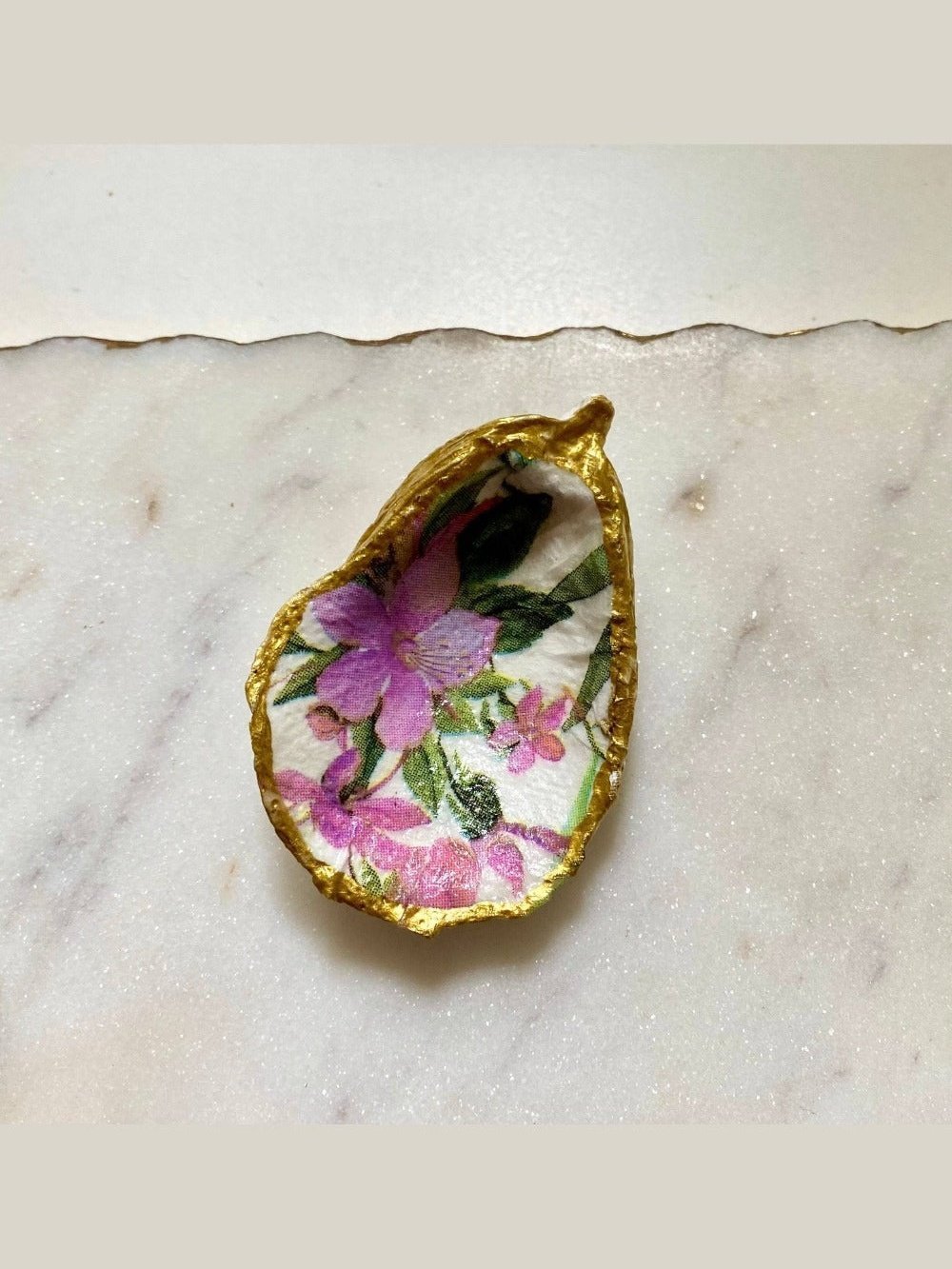 Purple Floral Oyster Shell Jewelry Dish - Lolo Viv Boutique