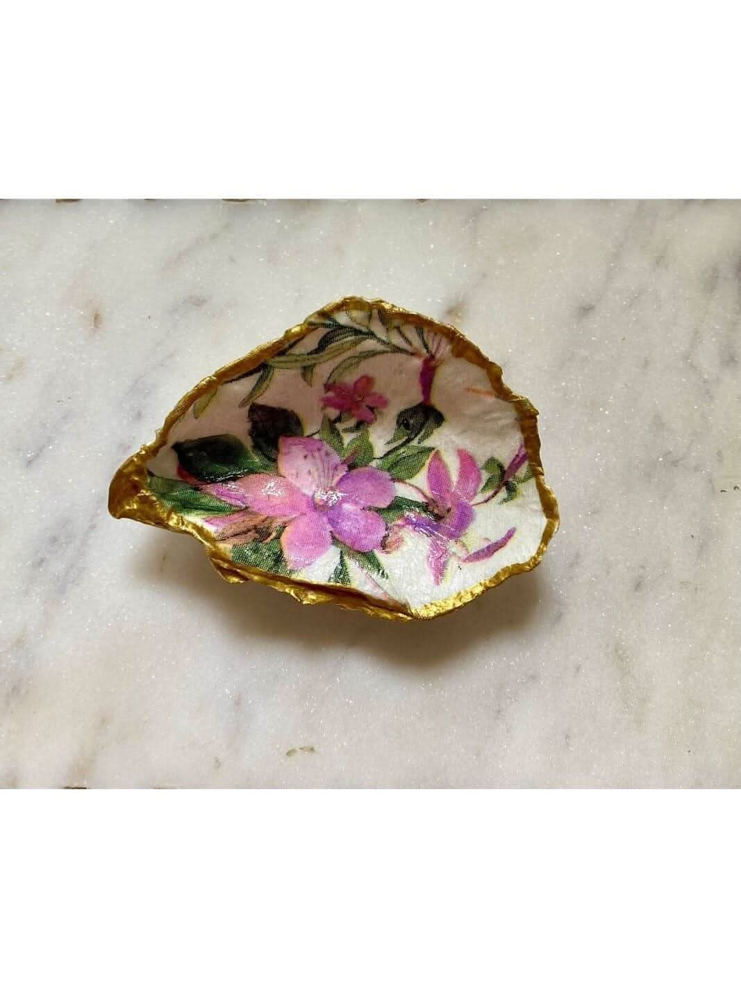 Purple Floral Oyster Shell Jewelry Dish - Lolo Viv Boutique