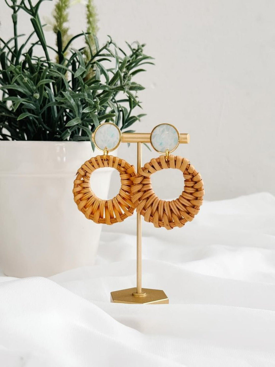 Rattan Hoops with Printed Clay Insert - Lolo Viv Boutique