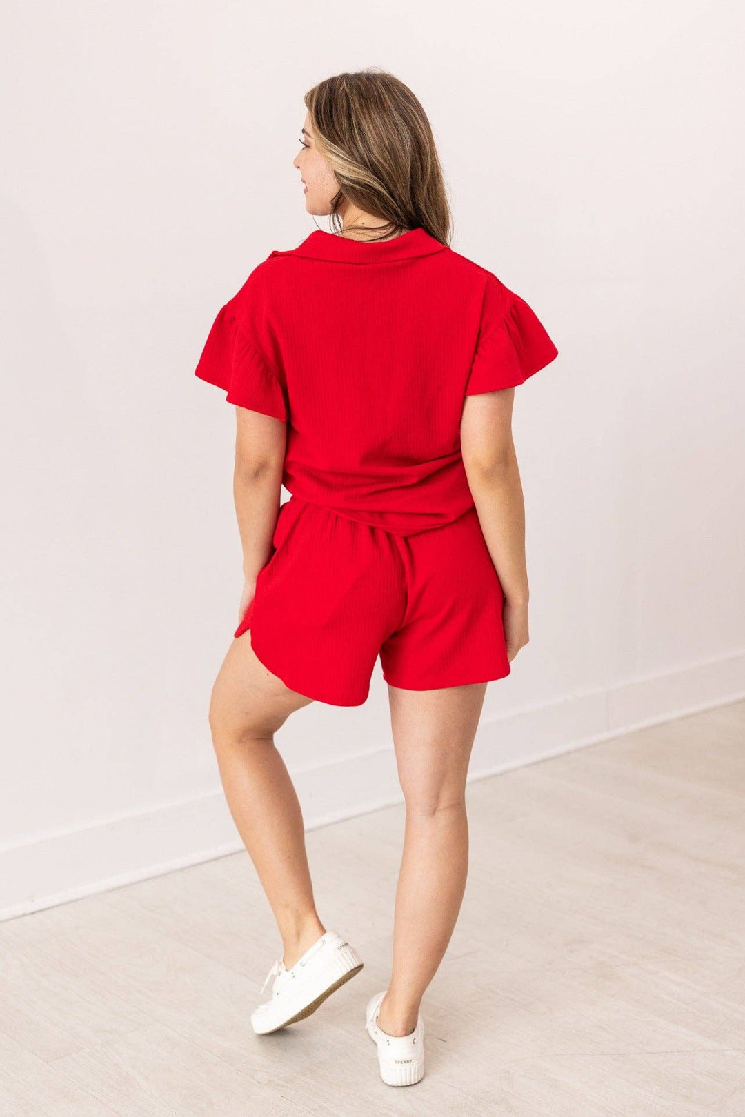 Red Quarter Zip Set with Flutter Sleeves - Reg & Curvy - Lolo Viv Boutique