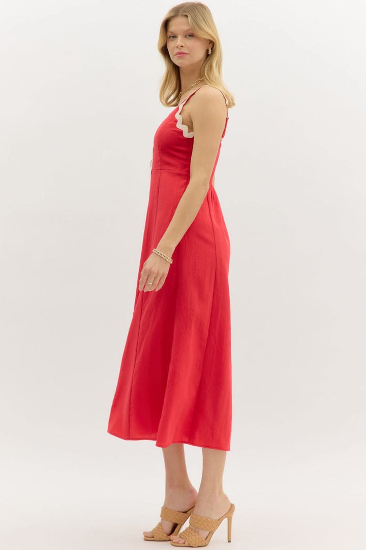 Red Ric Rac Trim Midi Dress - Lolo Viv Boutique