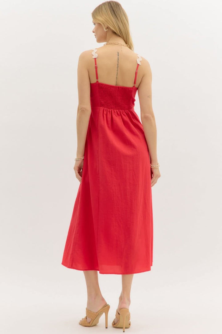 Red Ric Rac Trim Midi Dress - Lolo Viv Boutique
