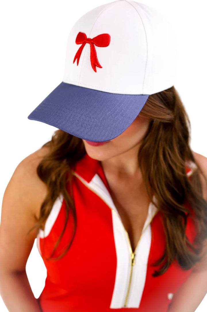 Red, White, & Bow Hat - Lolo Viv Boutique