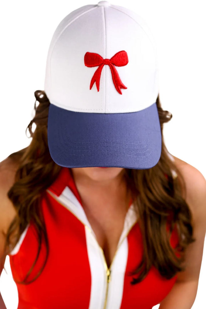 Red, White, & Bow Hat - Lolo Viv Boutique