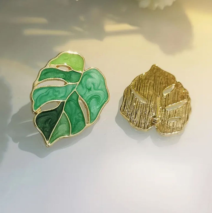 Retro Bohemian Green Leaf Enamel Stud Earrings - Lolo Viv Boutique