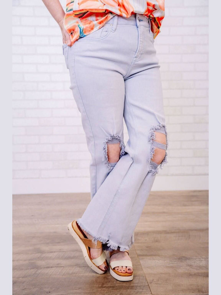 Risen - High Rise Distressed Straight Pants - Lolo Viv Boutique