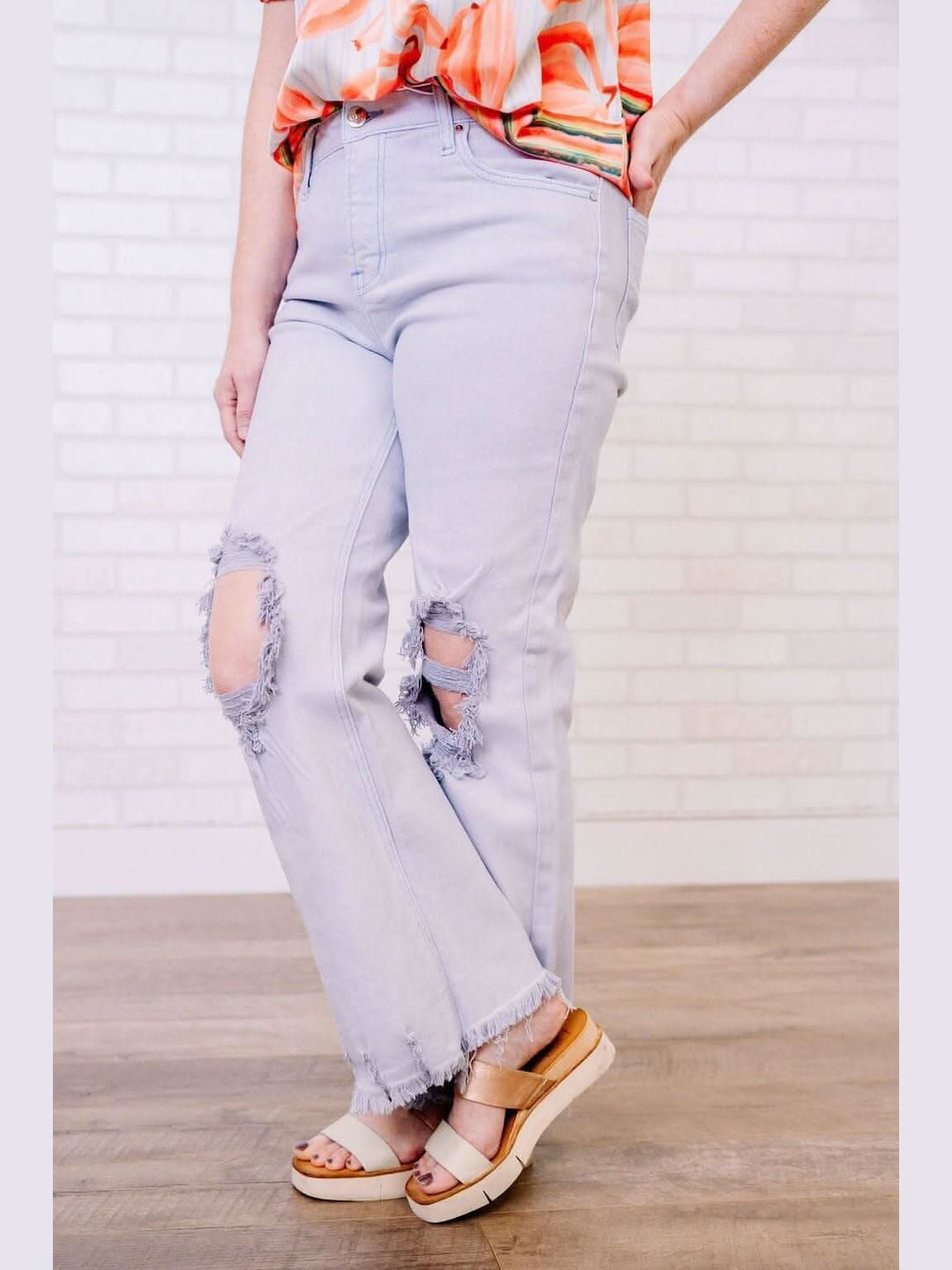 Risen - High Rise Distressed Straight Pants - Lolo Viv Boutique