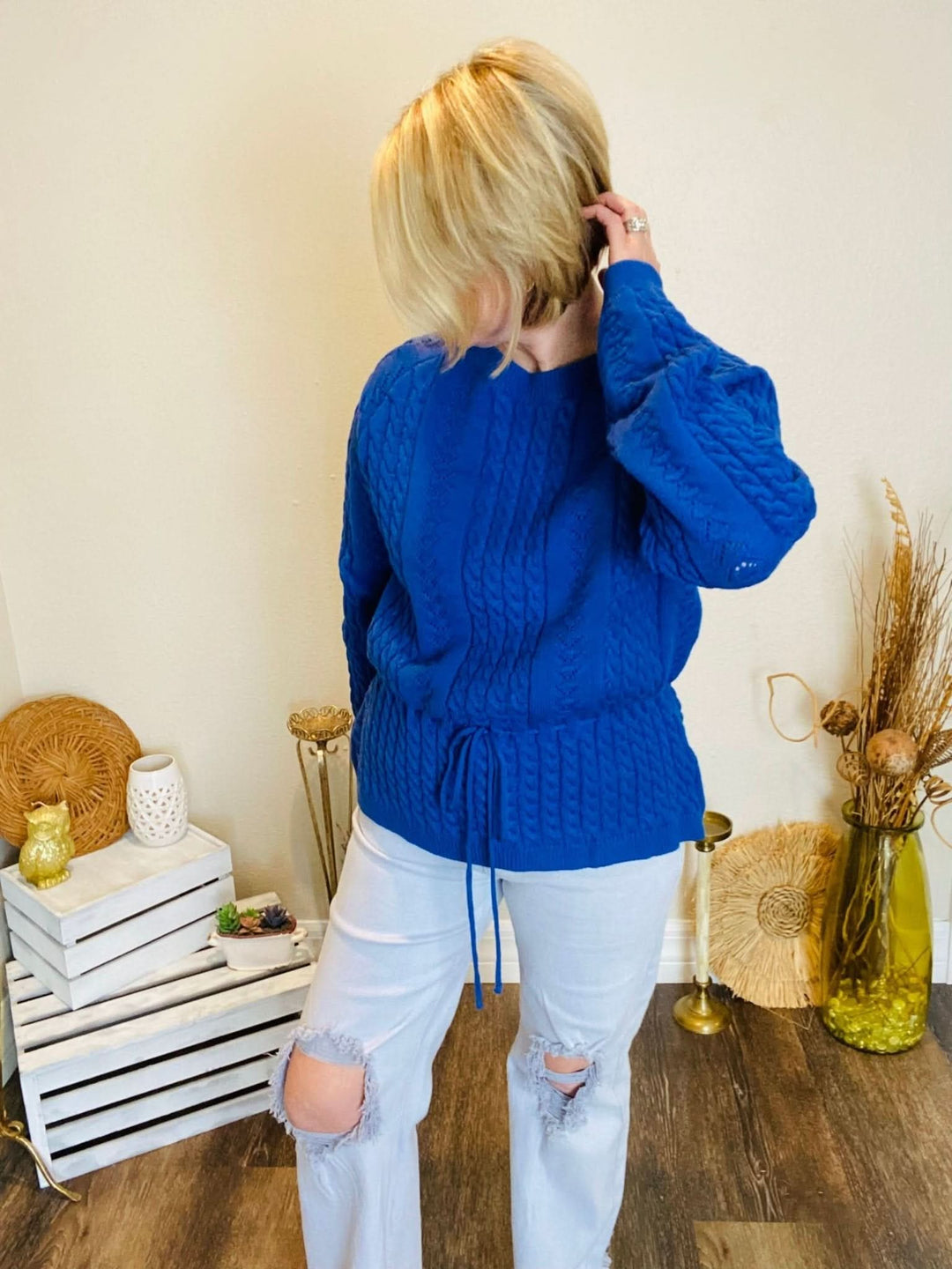 Royal Blue Cable Knit Sweater - Lolo Viv Boutique