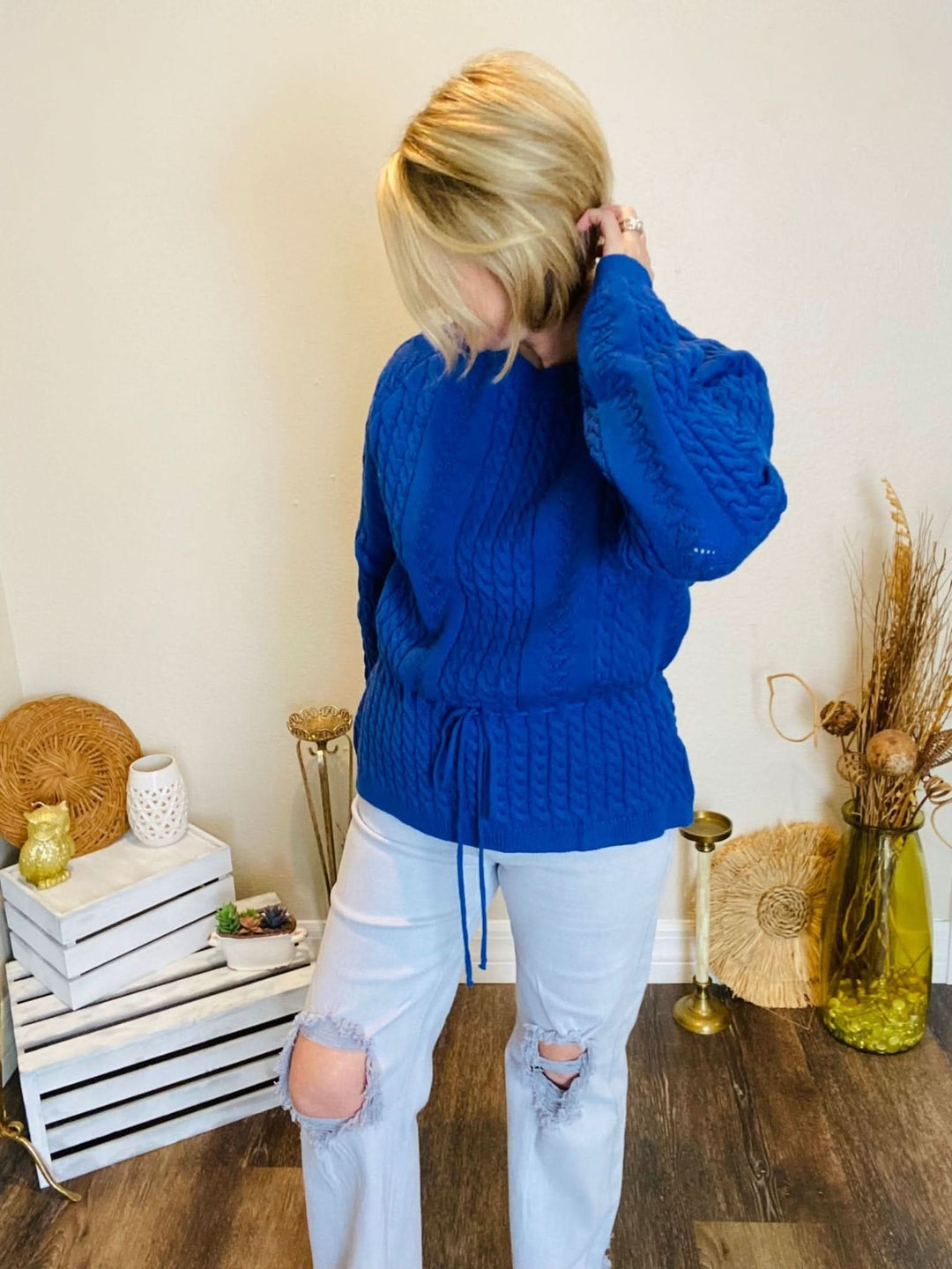 Royal Blue Cable Knit Sweater - Lolo Viv Boutique