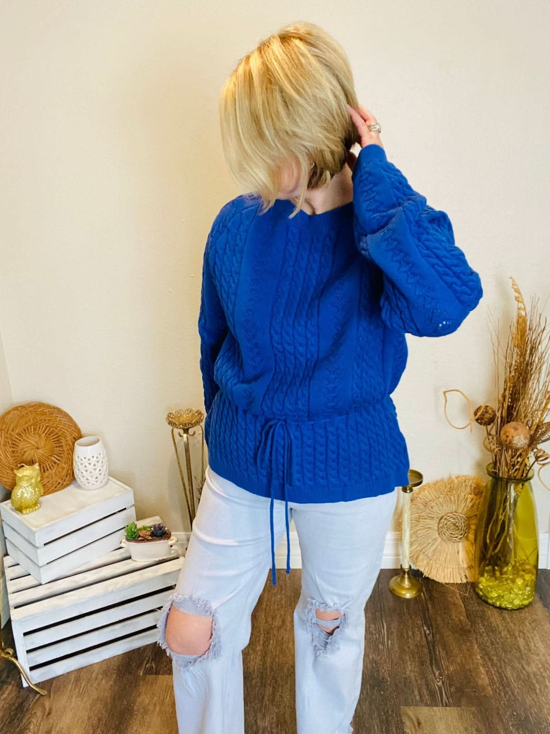 Royal Blue Cable Knit Sweater - Lolo Viv Boutique