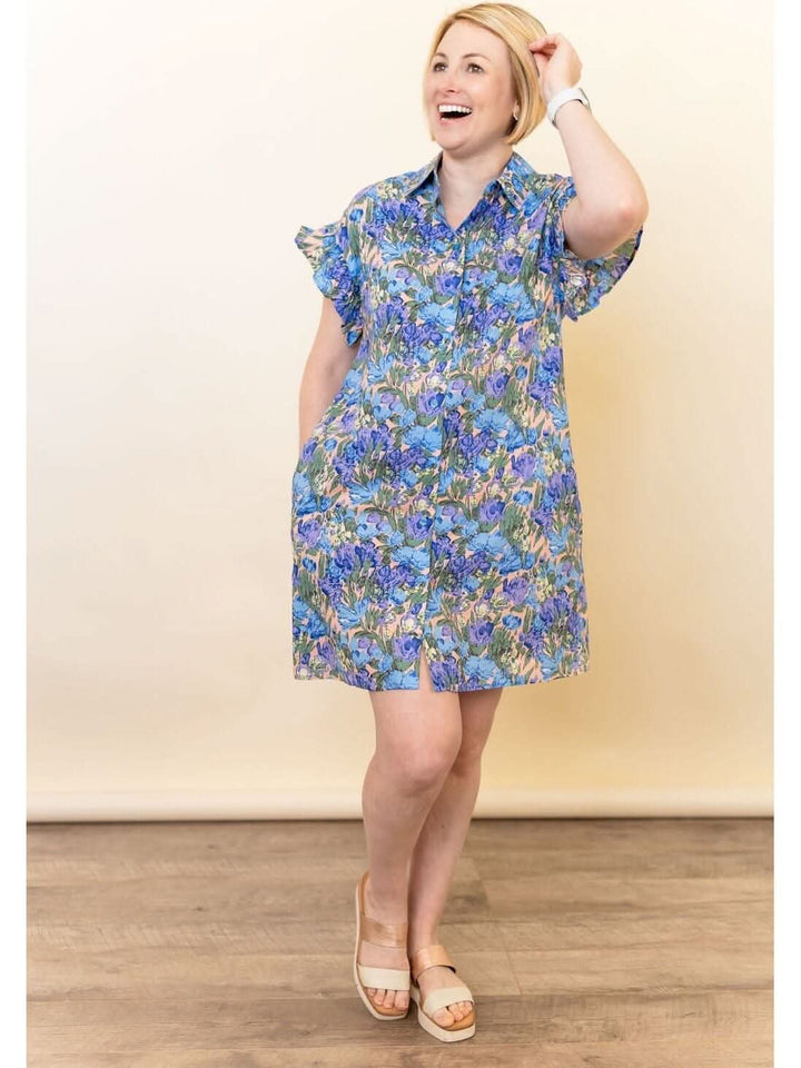 Short Sleeve Button Up Floral Dress with Pockets - Lolo Viv Boutique