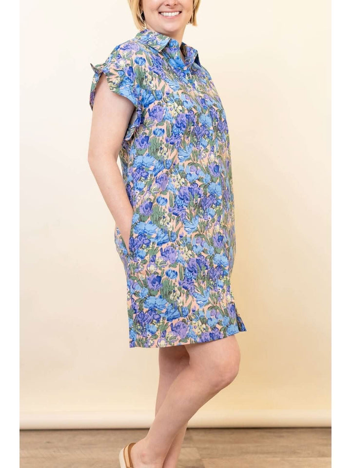 Short Sleeve Button Up Floral Dress with Pockets - Lolo Viv Boutique