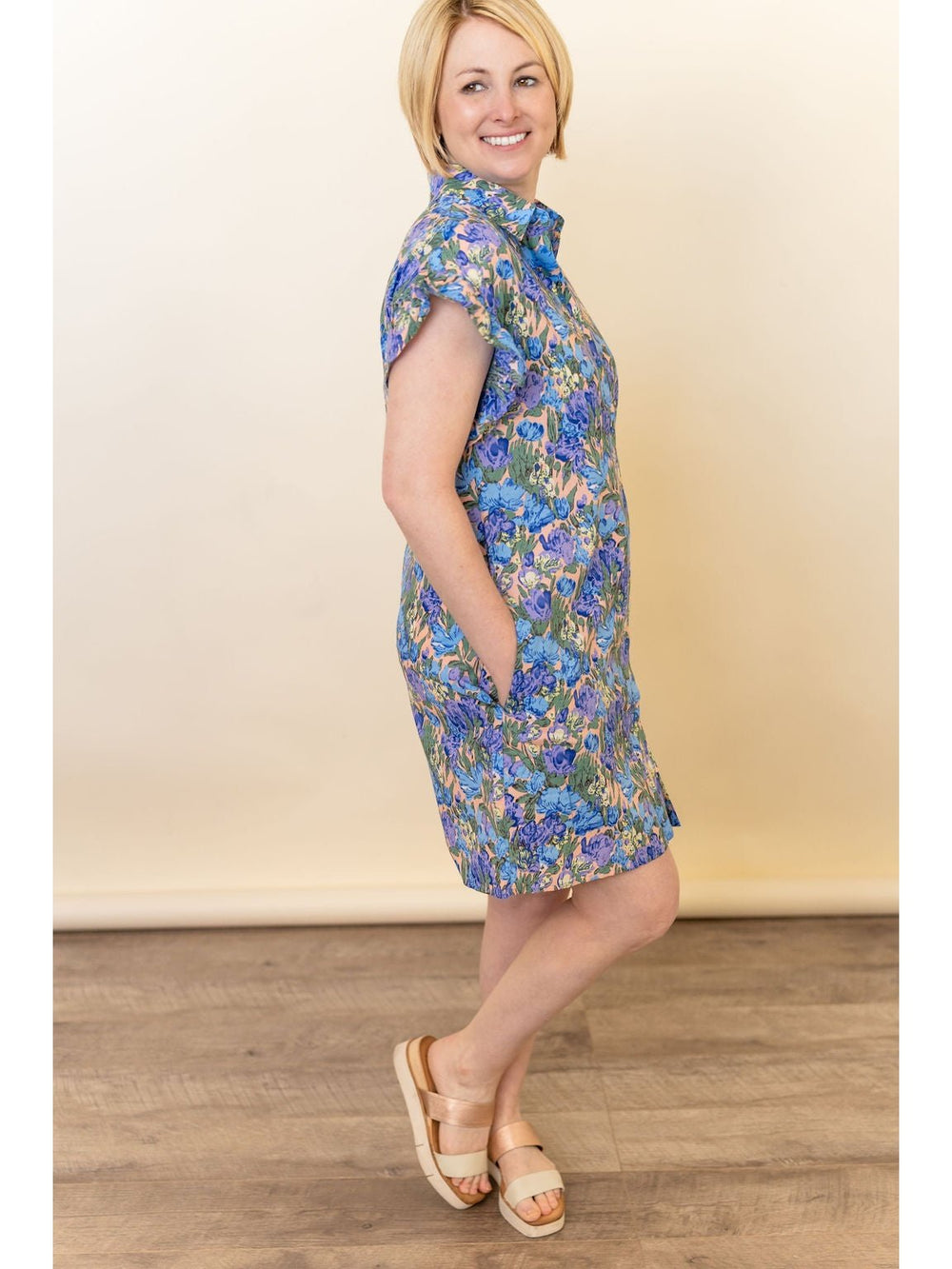 Short Sleeve Button Up Floral Dress with Pockets - Lolo Viv Boutique