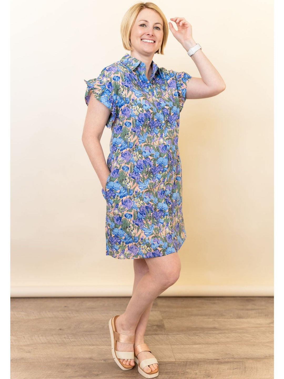Short Sleeve Button Up Floral Dress with Pockets - Lolo Viv Boutique