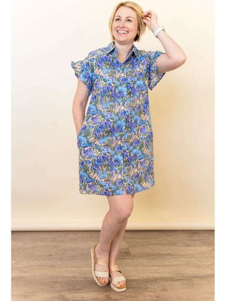 Short Sleeve Button Up Floral Dress with Pockets - Lolo Viv Boutique