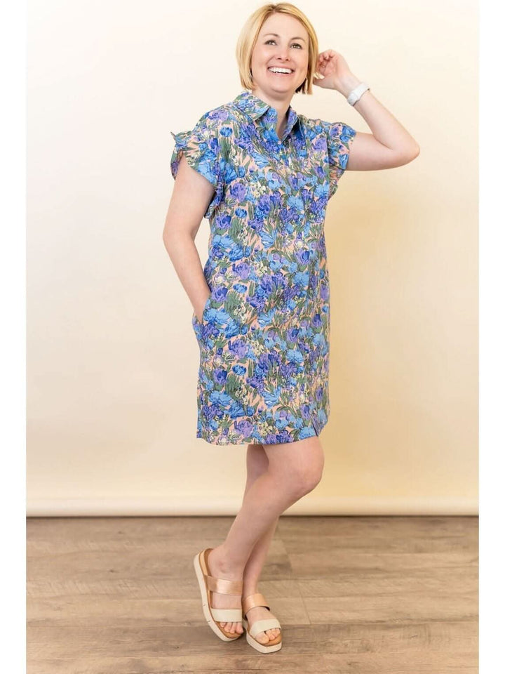 Short Sleeve Button Up Floral Dress with Pockets - Lolo Viv Boutique