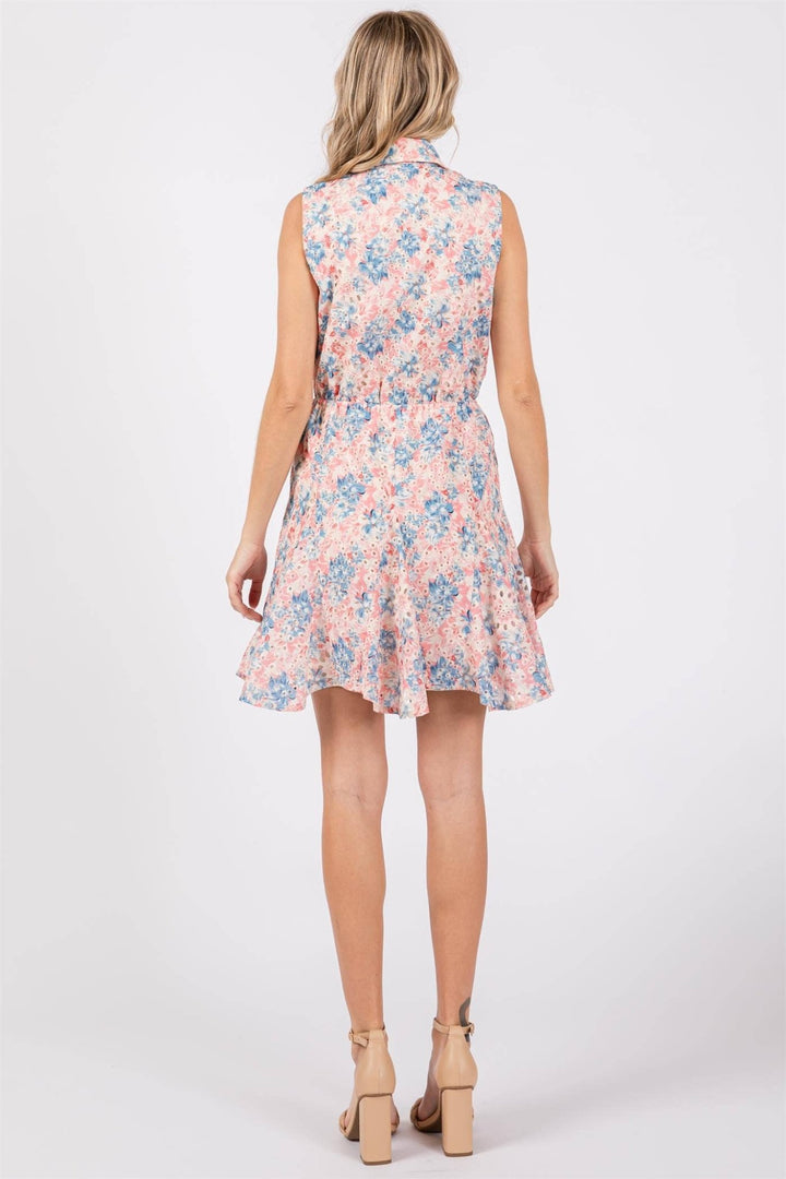 Sleeveless Floral Print Eyelet Dress - Lolo Viv Boutique