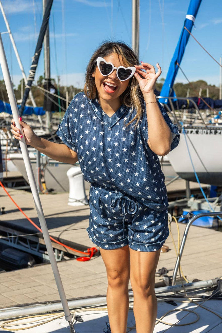Starry Skies Waffle Knit Lounge Set - Reg & Curvy - Lolo Viv Boutique