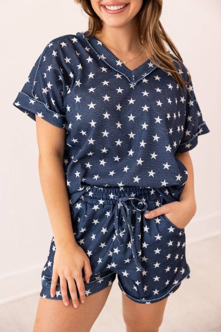 Starry Skies Waffle Knit Lounge Set - Reg & Curvy - Lolo Viv Boutique