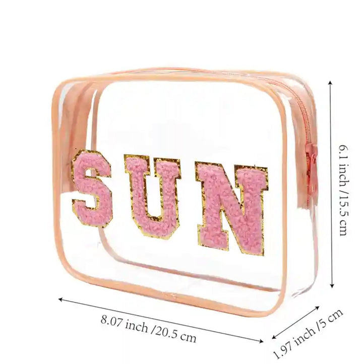 SUN Cosmetic Bag with Chenille Letters - 2 Colors - Lolo Viv Boutique