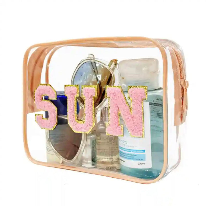 SUN Cosmetic Bag with Chenille Letters - 2 Colors - Lolo Viv Boutique