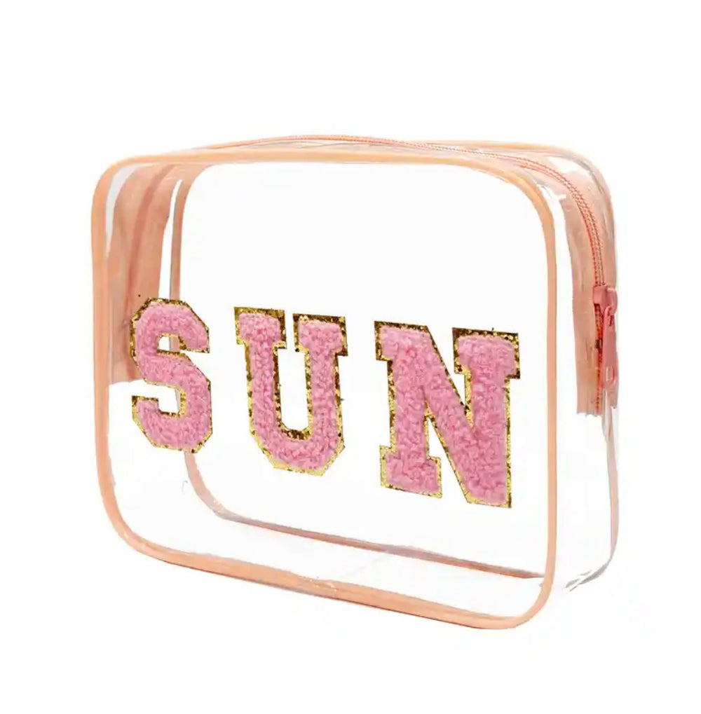 SUN Cosmetic Bag with Chenille Letters - 2 Colors - Lolo Viv Boutique