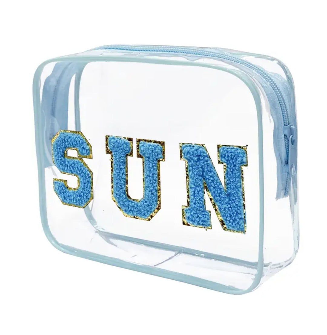 SUN Cosmetic Bag with Chenille Letters - Lolo Viv Boutique