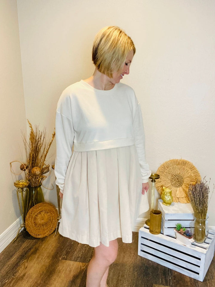 Sweatshirt Dress with Pleated Bottom Detail - Lolo Viv Boutique
