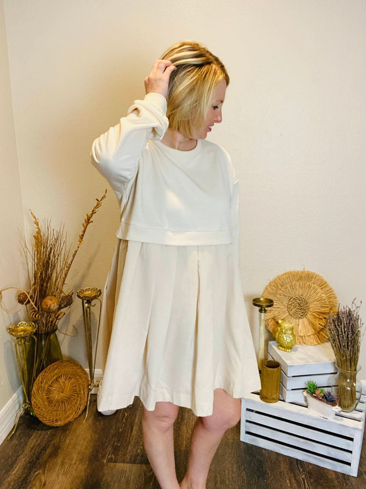 Sweatshirt Dress with Pleated Bottom Detail - Lolo Viv Boutique