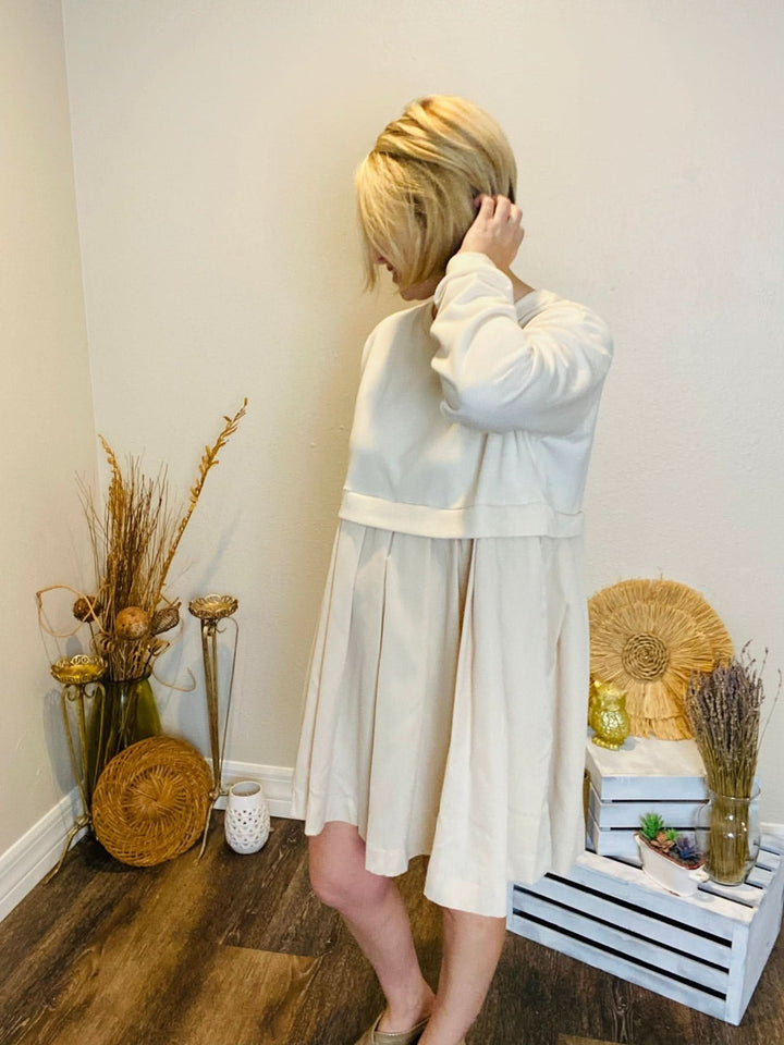 Sweatshirt Dress with Pleated Bottom Detail - Lolo Viv Boutique