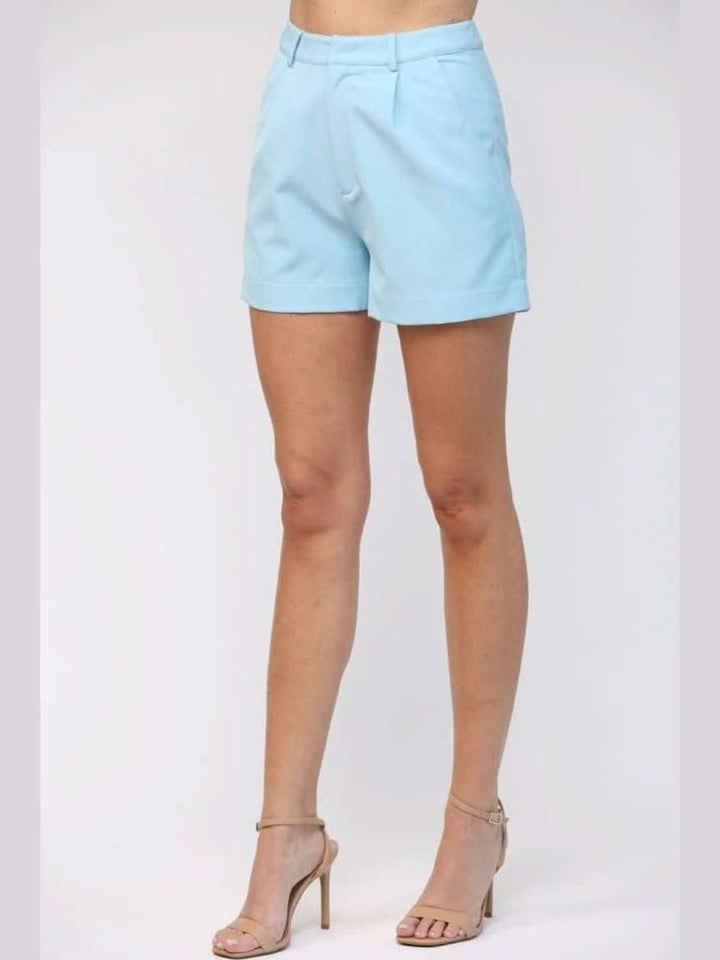 Tailored Sky Blue Shorts with Side Pockets - Lolo Viv Boutique