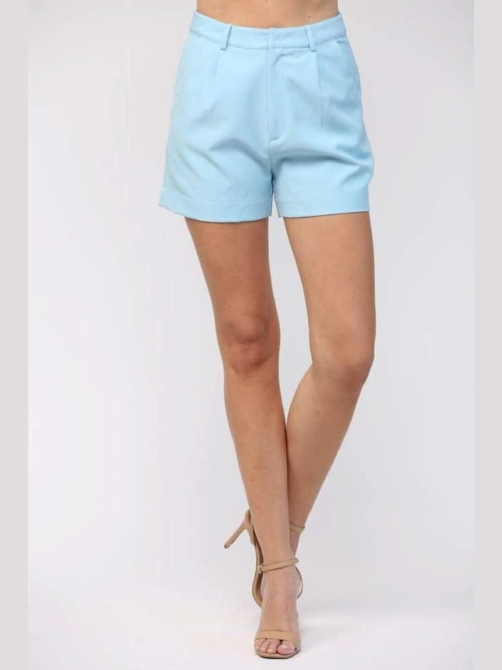 Tailored Sky Blue Shorts with Side Pockets - Lolo Viv Boutique