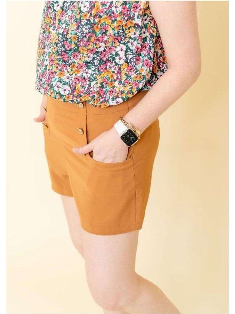 Tan Sailor Inspired Shorts with Gold Buttons - Lolo Viv Boutique