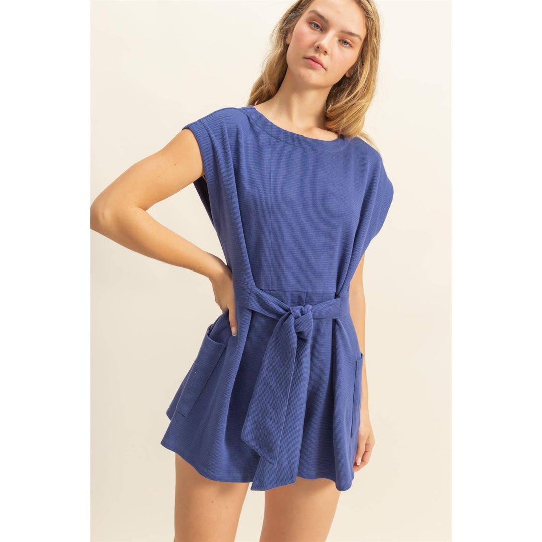 Tie - Front Waffle Knitted Romper - Lolo Viv Boutique