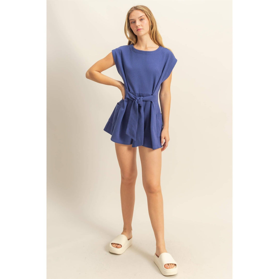 Tie - Front Waffle Knitted Romper - Lolo Viv Boutique