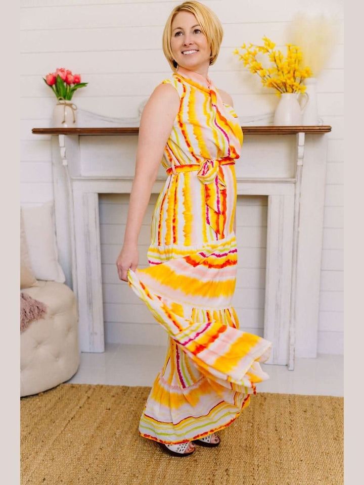 Tiered Maxi Dress with Twist Detail Neckline - Lolo Viv Boutique