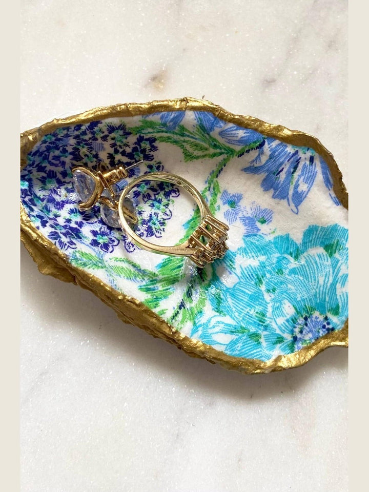 Turquoise Print Oyster Shell Jewelry Dish - Lolo Viv Boutique
