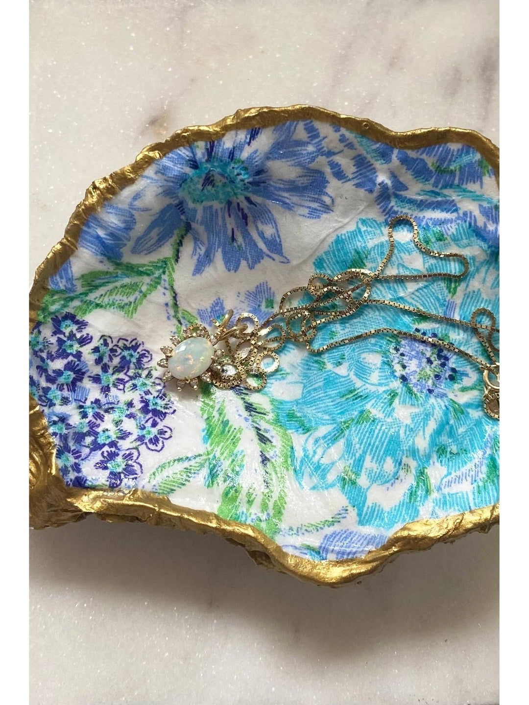Turquoise Print Oyster Shell Jewelry Dish - Lolo Viv Boutique