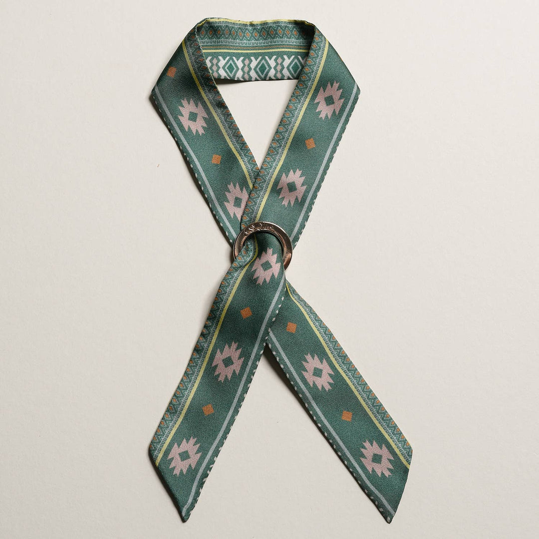 Twilly - Tie Set - Evergreen Aztec Wrist Scarf Choker - Lolo Viv Boutique